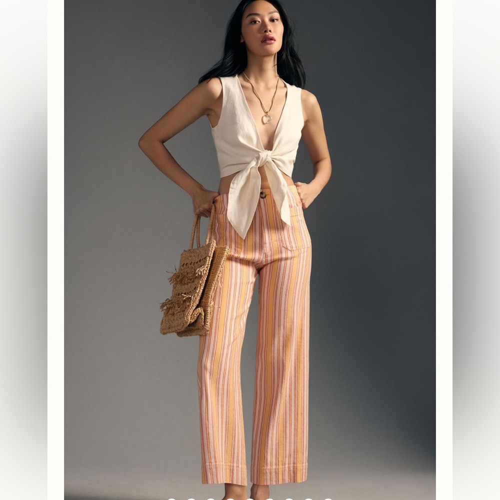 Anthropologie Maeve The Colette Cropped Wide-Leg Linen Pants SZ 30